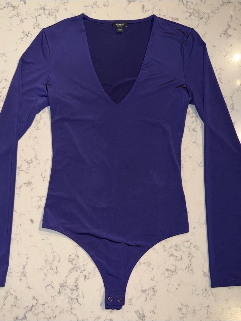 Express Body Contour V-Neck Long Sleeve Bodysuit Purple - XS - Picture 2 of 5